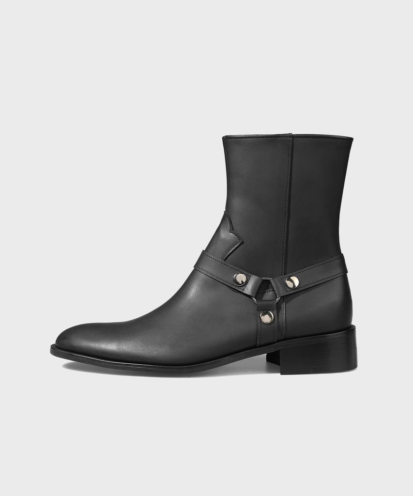 Firenze Atelier Slim Toe Velcro Pull-Up Leather Zip-Up Boots 3344 [Matt Black]