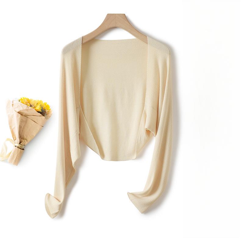Льняной шёлковый трикотажный кардиган с длинными рукавами, женский короткий жилет, летняя блузка, тонкая шаль, верхняя одежда, солнцезащитная одежда