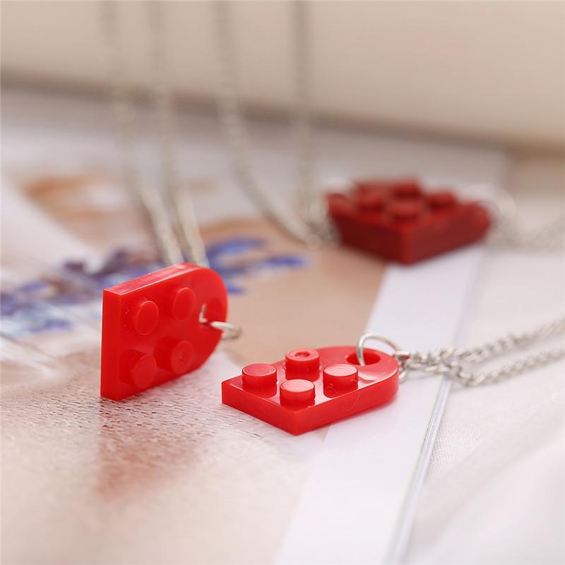17KM Punk 2Pcs Heart Brick Couples Love Necklace For Lovers Women Men Elements Friendship Necklaces Valentines Gift Jewelry