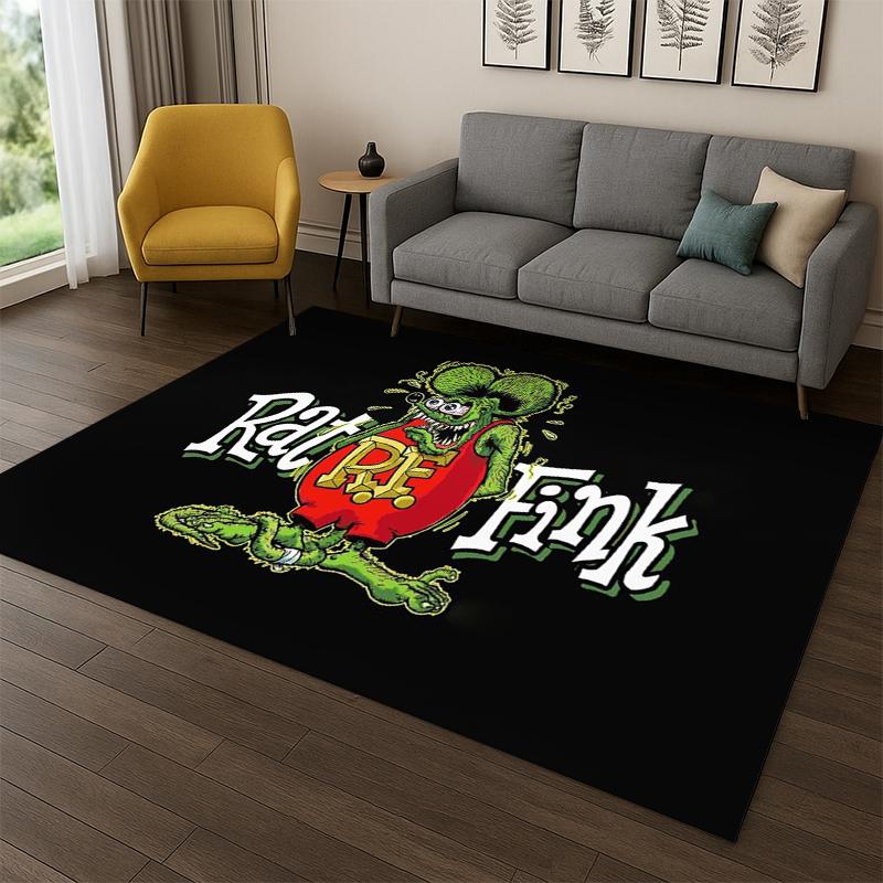 Мультяшный знак Rat Fink Гоночный автомобиль Мотоцикл Ковер для спальни Гостиной Дивана Прихожей Декор дома, Игровой коврик для детей Нескользящий