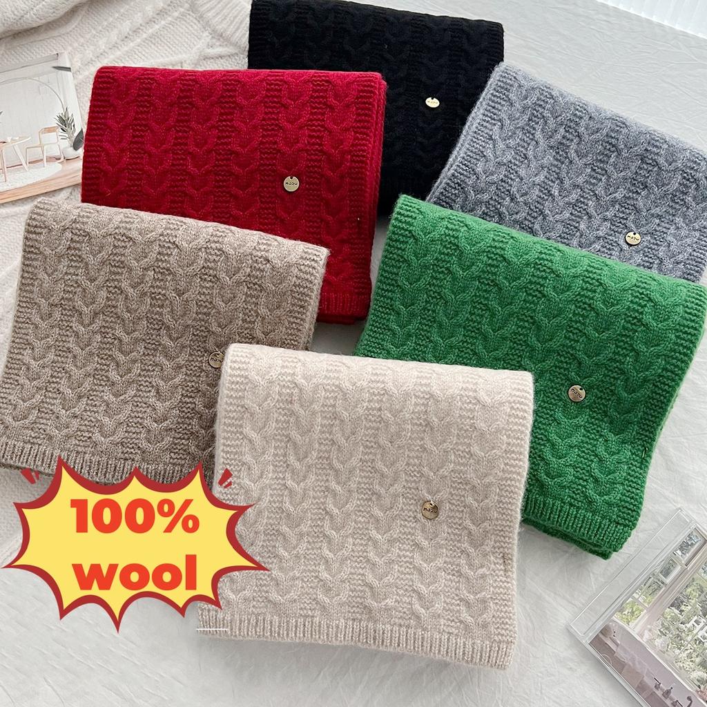 New 100% Wool Scarf Winter  Solid Color Knitted Scarf Universal Warm Scarf Holiday Gift
