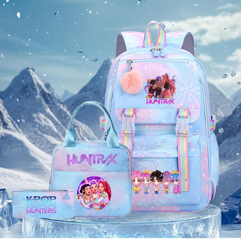 Kpop Demon Hunter Girl Troupe Elementary School Bag Three-Piece Set Lightweight Burden Reduction High School Girls School Bag Large Capacity Backpack