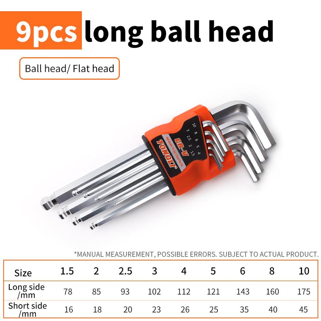 Набор шестигранных ключей 9 шт. Шестигранный Универсальный Метрический Длинный Шарообразный Torx L Плоская головка Отвертка Гаечный ключ Инструмент для ремонта автомобиля Короткий рычаг