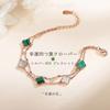 Four Leaf Clover Lucky Rose Gold 925 Sterling Silver Luxury Double Bracelet Size Adjustable Bangles Fashion Anniversary Gift Women's Women's