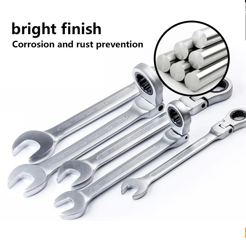 Комбинированный трещоточный ключ, с гибкой головкой, Двухцелевой трещоточный инструмент, Набор комбинированных трещоток, Гибкий на 180 градусов, Открытый