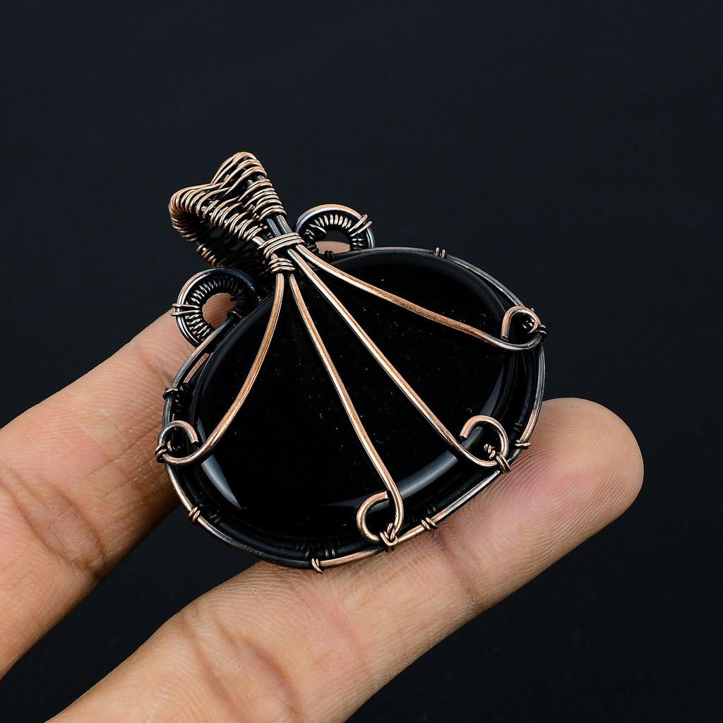 Украшения из черного оникса, Кулон, обернутый медной проволокой 999 пробы, Ювелирные изделия из драгоценных камней ручной работы, Подарки для жены, Совершенно новый кулон