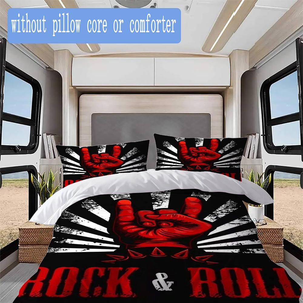 Retro rock & roll Pattern Bedding,Quilt Set Quilt Cover Pillowcase Home Birthday Gift (1*duvet cover+2*pillowcase,without core)ZSJT0917206