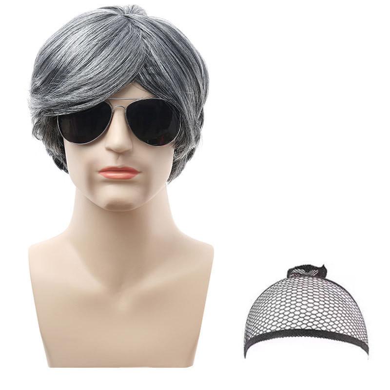 Аутентичный костюм дедушки с серым париком, аксессуарами для бороды и тростью для праздничных торжеств