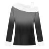 Women's Off-the-shoulder Plush Neck Printed Long-sleeved Pullover T-shirt Top