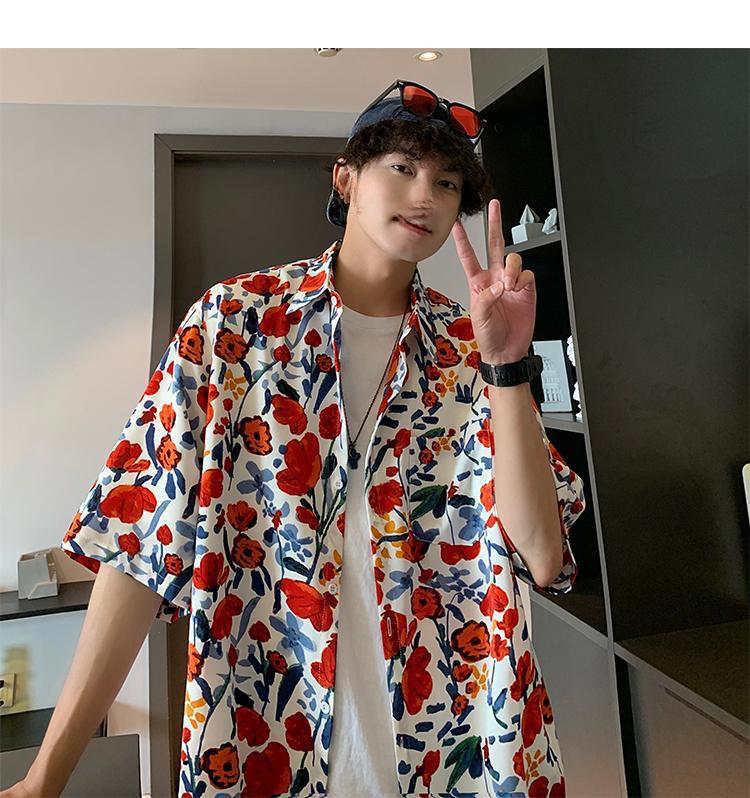 Мужская рубашка с коротким рукавом в гавайском цветочном стиле — модная, легкая, высококачественный дизайн в гонконгском стиле