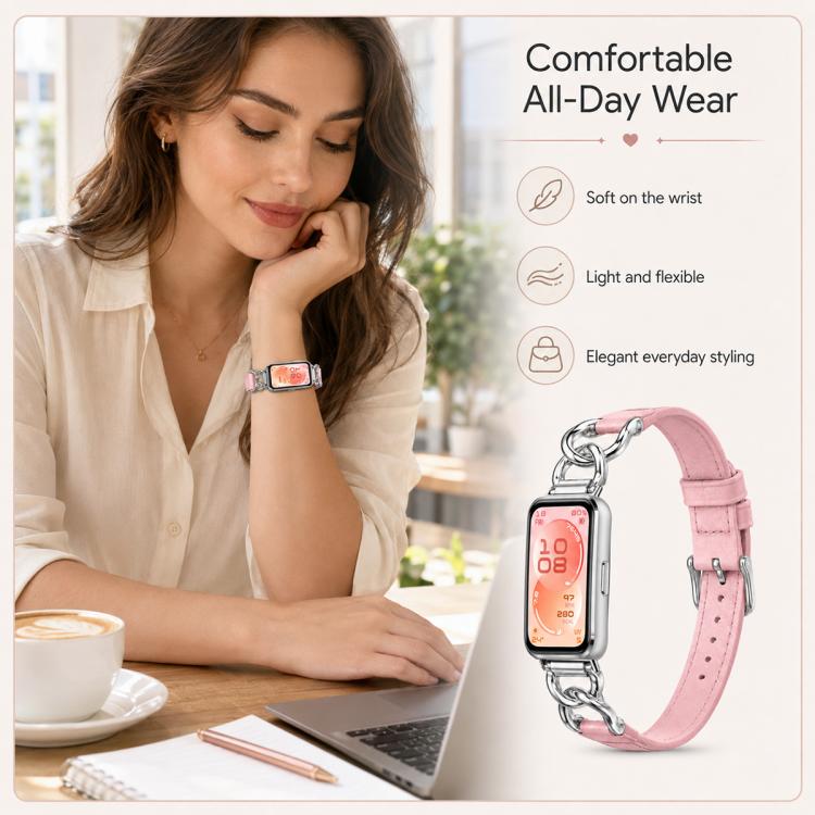 Металлическая цепь и ПУ-кожаный ремешок для часов Huawei Band 11 / 11 Pro / 11 Pro NFC