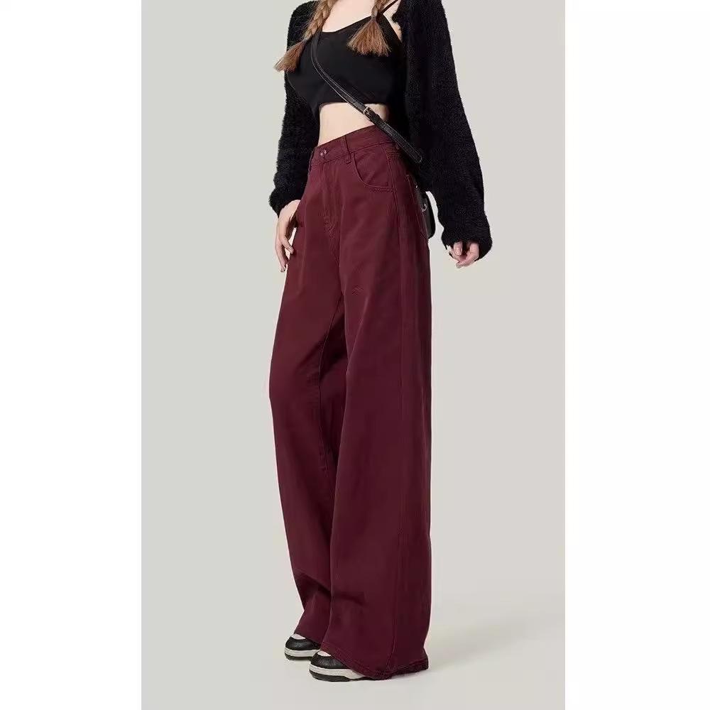 Женские узкие джинсы Maroon Wide-Leg: Свободный, драпированный, стираный, длиной до пола - новые стили весна/осень
