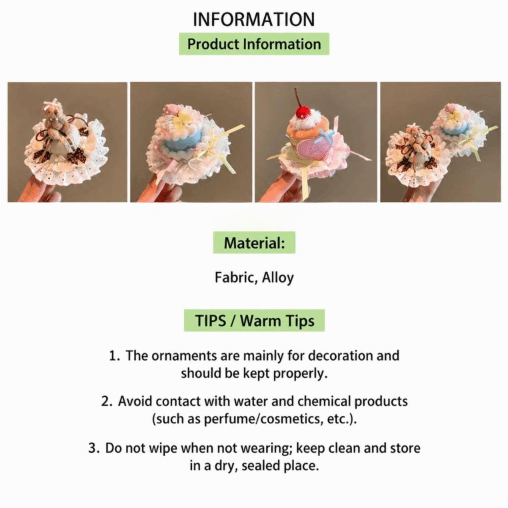 Bowknot Decor Cake Hat Hair Clip Lace Trim Lolita Cake Hair Accessory Birthday Party