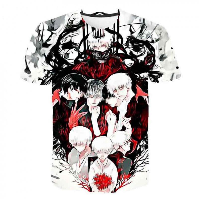 Мужская и подростковая футболка с 3D цифровой печатью Tokyo Ghoul, Аниме мультяшная графическая футболка, Дышащий полиэстер, Короткий рукав, Повседневная уличная одежда