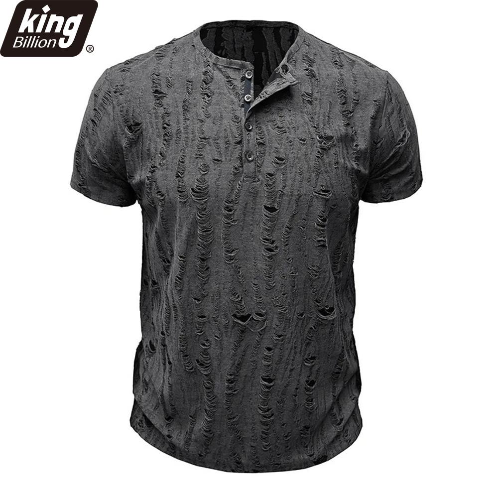 Мужская футболка с коротким рукавом, рваная, ретро, мужская мода, рубашка-henley, мужские повседневные модные топы, приталенный крой