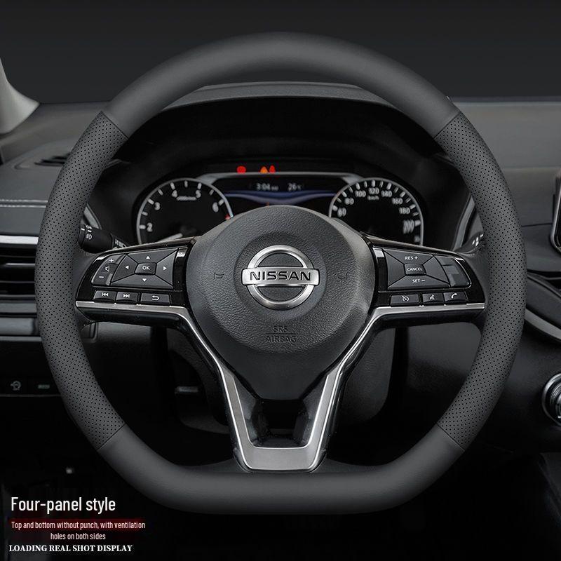 Натуральная кожаная оплетка руля для моделей Nissan Sylphy, Tiida, Qashqai, Livina, Kicks, Loulan, Sunny и Bluebird.