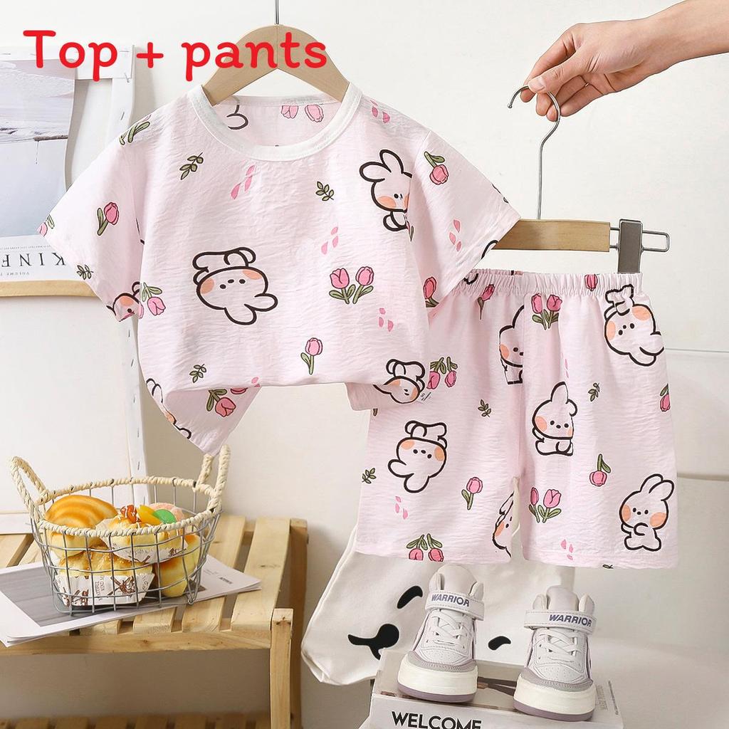 Summer Dinosaur Cartoon Boys Girls Short Sleeve Shorts Set With Soft Cotton For Toddler Play