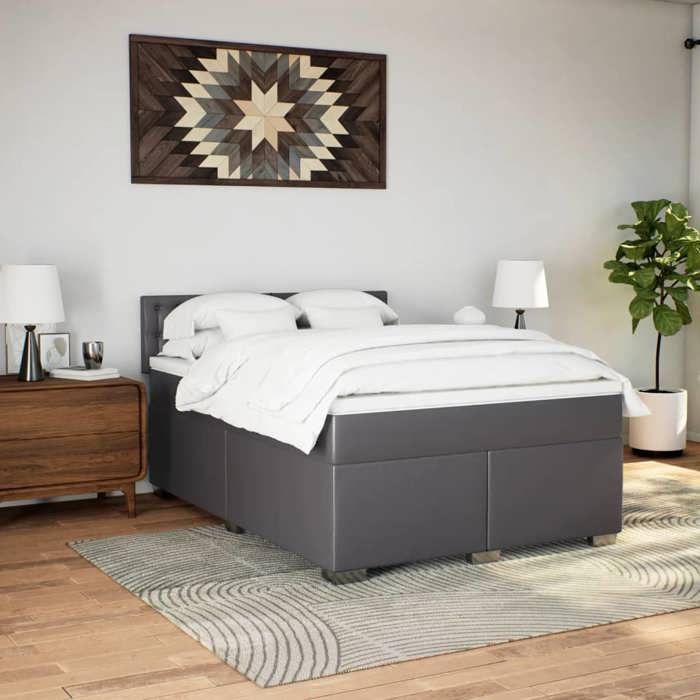 Maison Exclusive - Sommier à lattes de lit avec matelas Gris 140x200 cm Similicuir