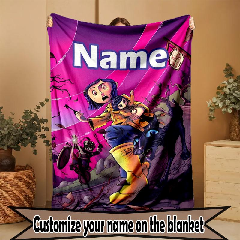 Custom Name Personalized Coraline Print Blanket, Home Decor, Bedroom, Sofa, Camping, Couch, Gifts for Birthday Christmas