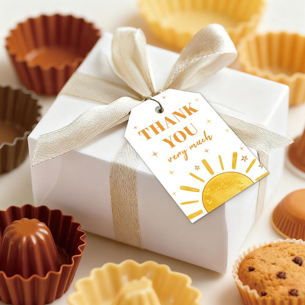 1set 80pcs 4 styles Printed Paper Thank You Gift Tags Rectangle Sun 7.7x5.1cm Hole: 5mm 20pcs/style