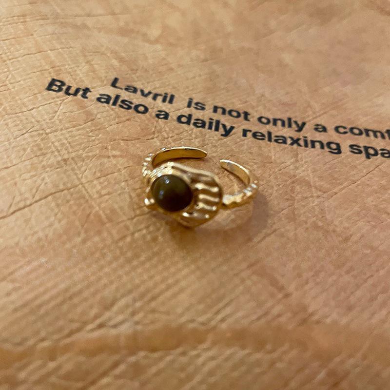 Женское кольцо на указательный палец класса люкс из стерлингового серебра 925 пробы с неправильной формы драгоценным камнем - Не тускнеющее, регулируемое, с легким нишевым дизайном.