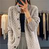 New Autumn and Winter Women's Collection: Retro Twist Stand-up Collar Knitted Cardigan Solid Color Long-sleeved Sweater Coat