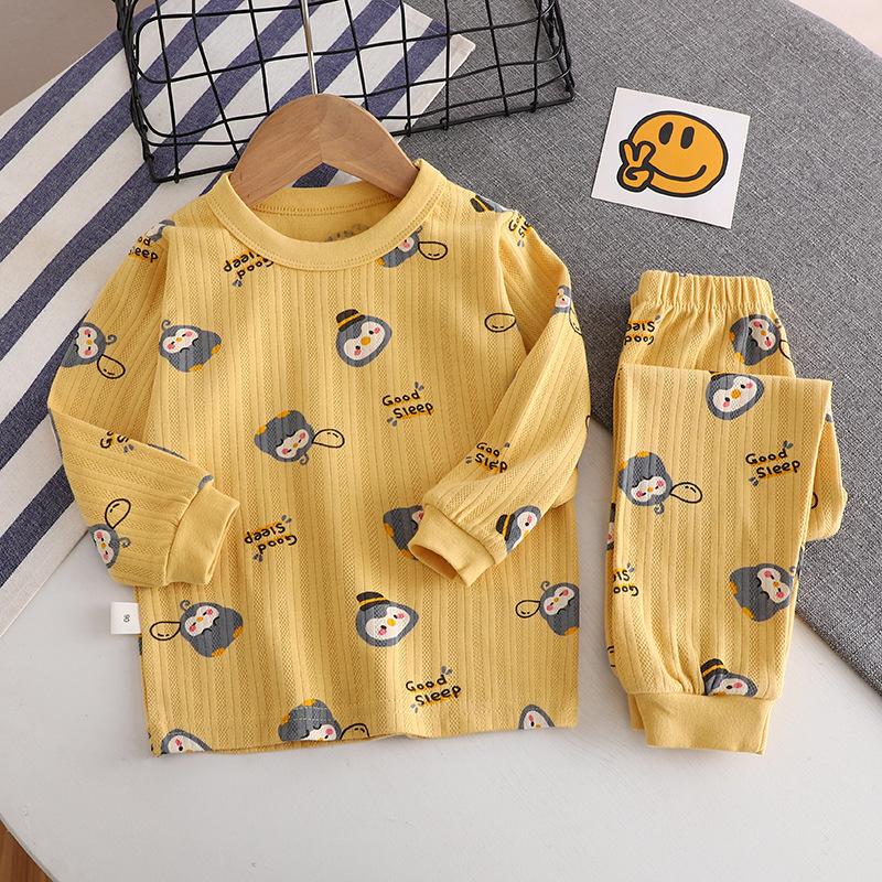 Детские пижамные комплекты из хлопка для мальчиков и девочек с героями мультфильмов, повседневное нижнее белье с длинными рукавами, жаккардовый хлопковый комплект, пижамы и домашняя одежда