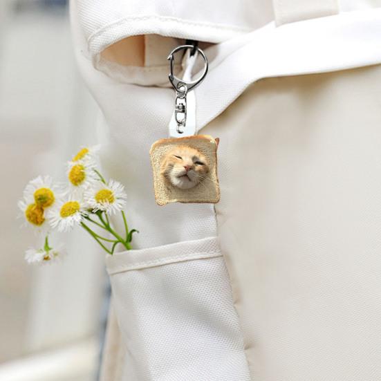 Брелок для ключей в виде кота с тостом, прозрачный акриловый толстый ремень, застежка-карабин, брелок для автомобиля, сумка, аксессуары, подарок на рождественскую вечеринку