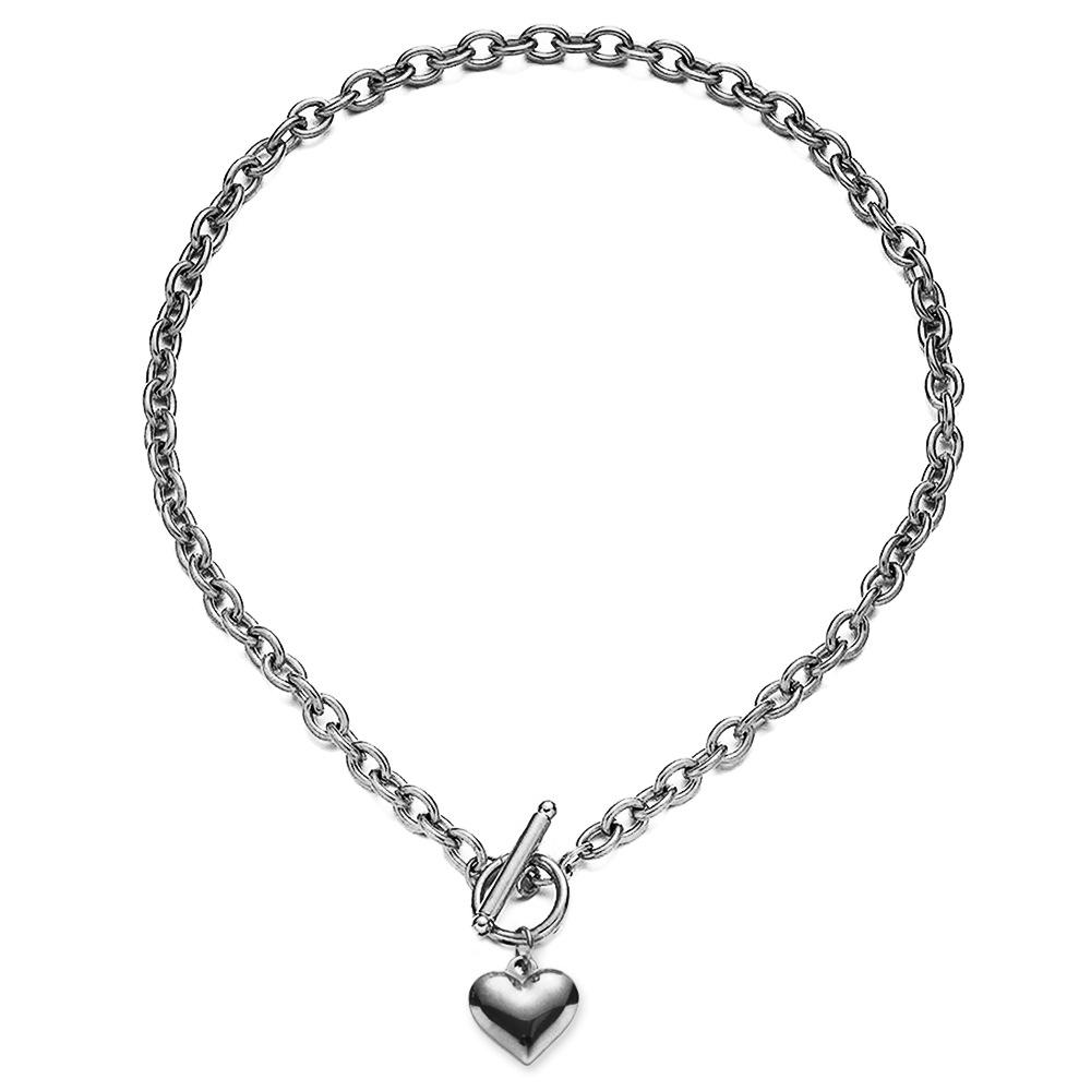 Korean Style Stainless Steel Heart Pendant Clavicle Necklace - Christmas Gift