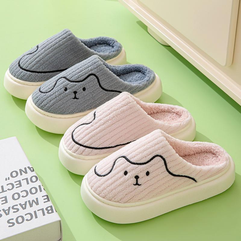 Women's Thick-Soled Plush Cotton Slippers: Non-Slip, Silent, Heeled, and Warm—Furry Cotton Shoes for Couples and Men for Outdoor Use