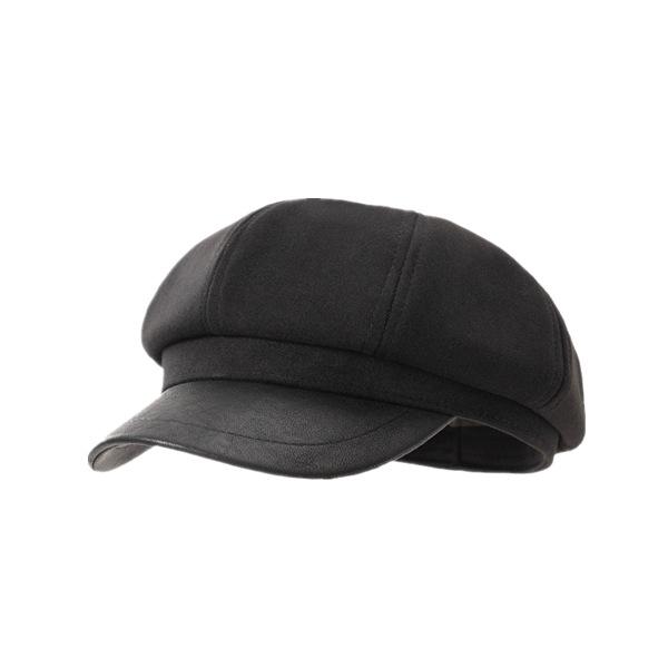 Retro Fashion Breathable Octagonal Hat Leather Brim Woolen Newsboy Hat Autumn and Winter Protective Warm Hat Children's Sweet