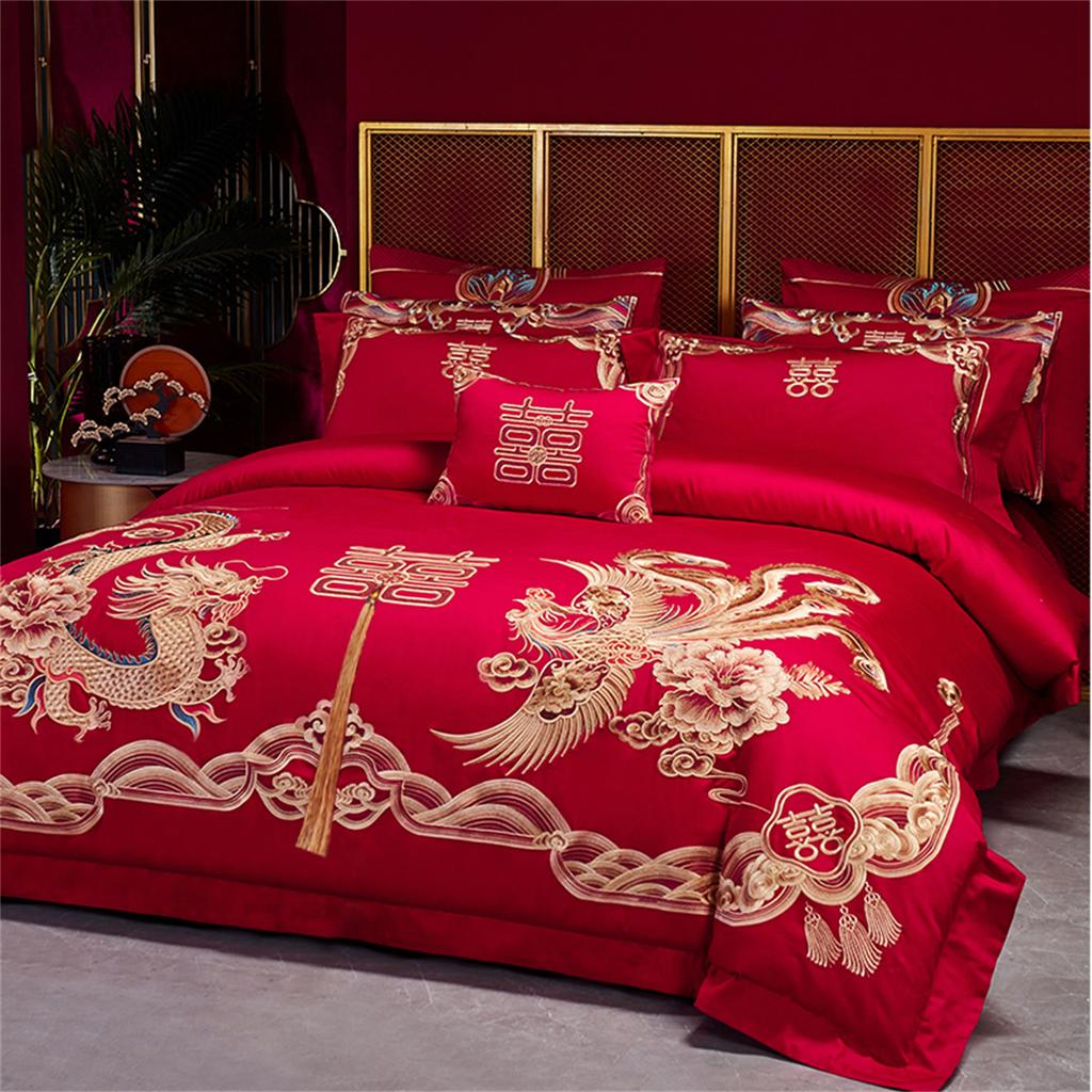 High-end Wedding 60 Cotton Dragon and Phoenix Embroidery 4-piece Set