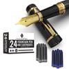Wordsworth & Black Primory Fountain Pen Set [Black Gold], Medium Nib, Gift Case, 24 Ink Cartridges, Refill Converter, Manual, Journaling, Calligraphy,