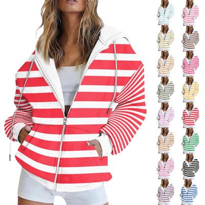 Женская толстовка с капюшоном, полосатая, с длинным рукавом, свободная спортивная куртка