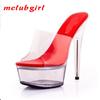 34 -43 Summer Sexy Super High Heels 15cm Stiletto Waterproof Platform Sandals Transparent Crystal Wedding Shoes Lfd