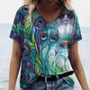 Summer V Neck Women Peacock Feather Graphic Fashion Short Sleeve Harajuku Y2k Top Oversized Casual