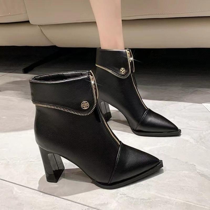 Осень и зима новый темперамент женские сапоги на высоком каблуке толстый каблук не устают ноги передняя молния острый носок ботинки Мартин женские