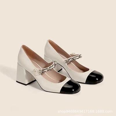 2025 весна и лето новые французские маленькие кожаные туфли ретро туфли Мэри Джейн черно-белые нишевые туфли на низком каблуке и платформе одинарные женские