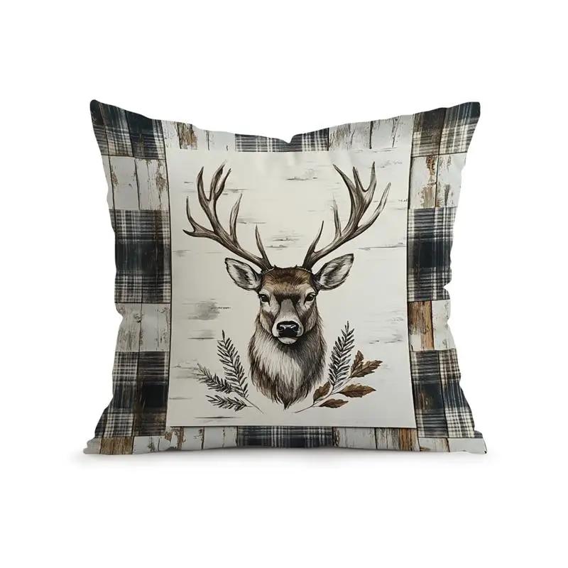Home Decor Deer Heads & Forest Pattern Pillow Covers Pattern Cushion Cover Suitable For Sofa Bedroom Car Pillow Cover