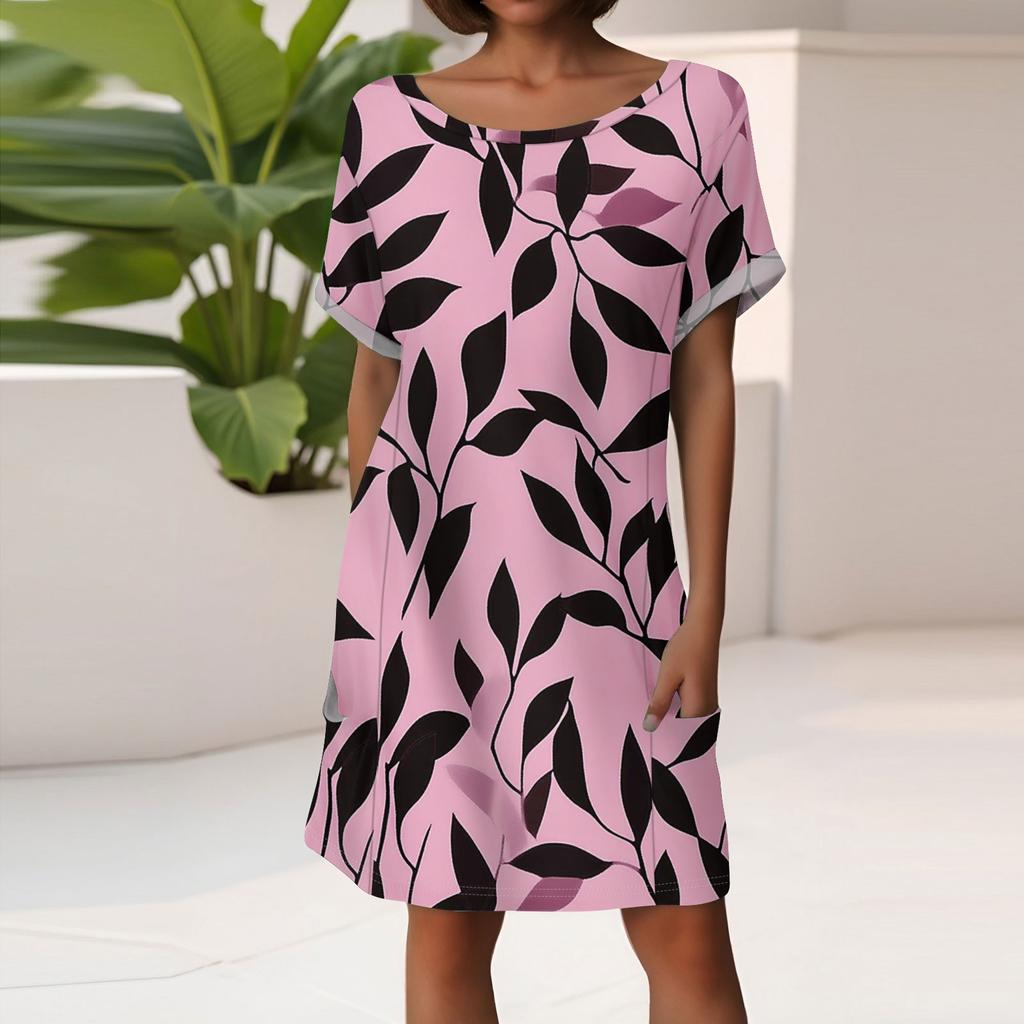 Women's Fashion Short Sleeve Dress With Pockets Floral Print Casual Beach Dress