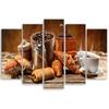 Five piece picture canvas print Coffee and Fresh Croissants