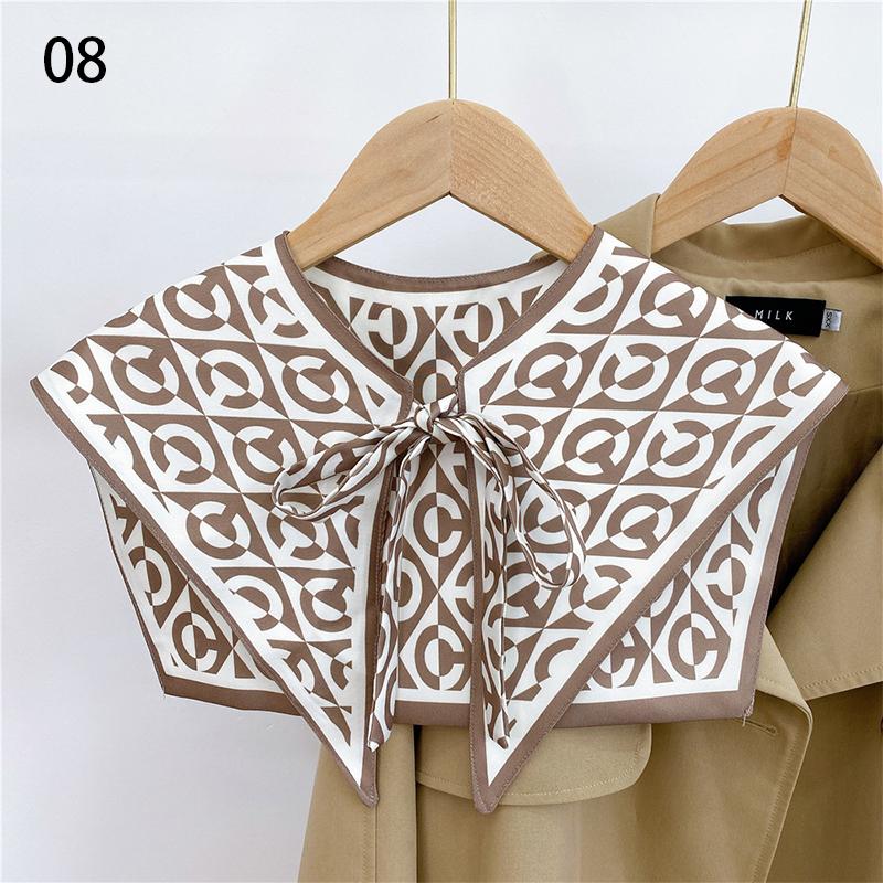 Front Tie Fake Collar For Women Vintage Print Detachable Collars Houndstooth Letter Fake Collar Shawl Wrap Scarf Neckwear Cape