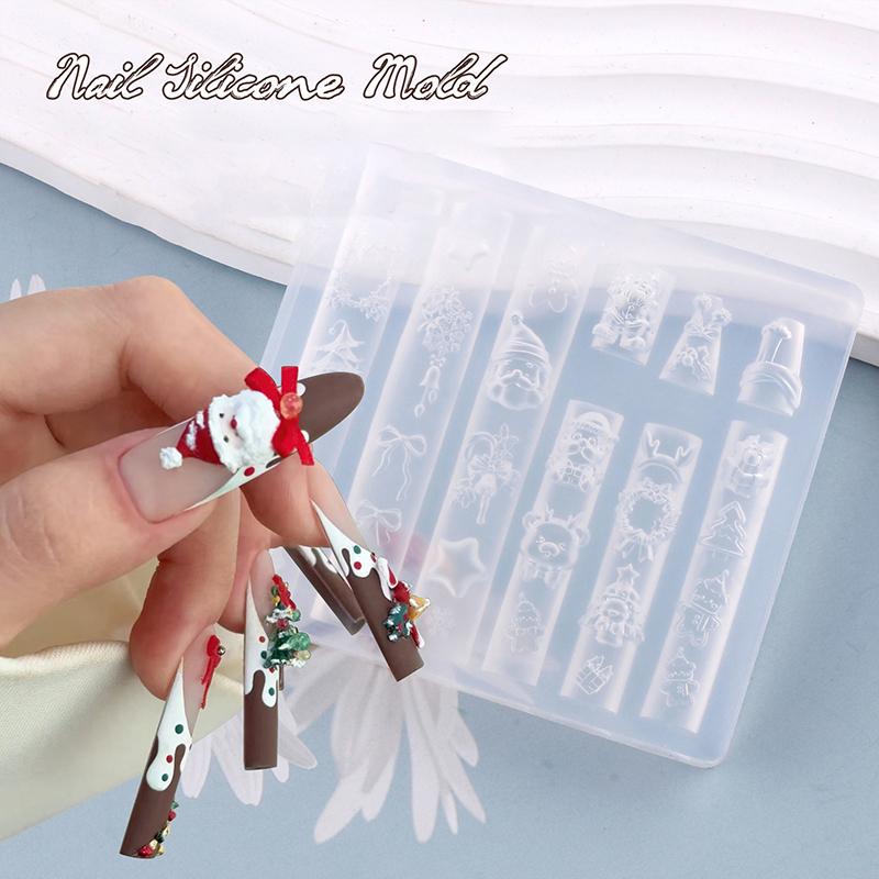 Рождественский снеговик, рождественская елка, 3D форма для ногтей, снежинки, снеговики, украшения для ногтей, DIY дизайн, силиконовая форма для маникюра, нейл-арт