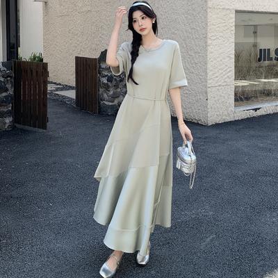 2025 Летнее платье больших размеров для женщин, повседневное винтажное платье с круглым вырезом, базовое длинное элегантное свободное платье