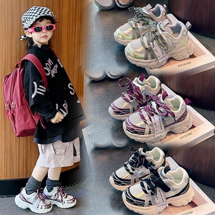 Обувь для девочек, кроссовки, весна 2025, новые детские спортивные туфли для девочек среднего и старшего возраста, сетчатые, корейская версия, кроссовки для бега