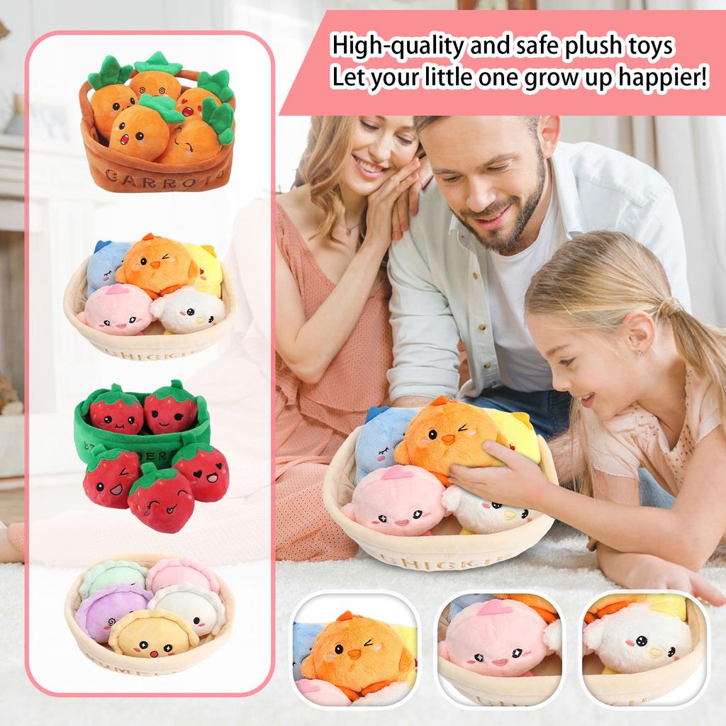 A Basket Of Plush Toys Carrot, Strawberry, Chicken, Dumpling – Kids' Gift