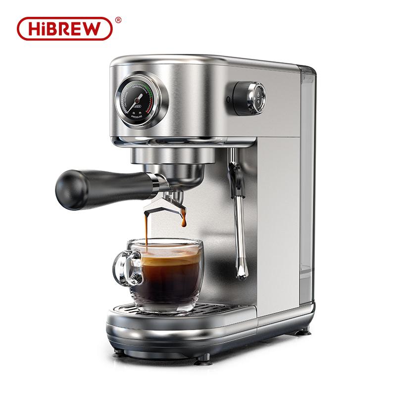 Espresso Machine (with LED Display & Pressure Gauge) | Compact Stainless Steel 20Bar Espresso Machine with Steam Wand and 51mm Portafilter HIBREW H10B