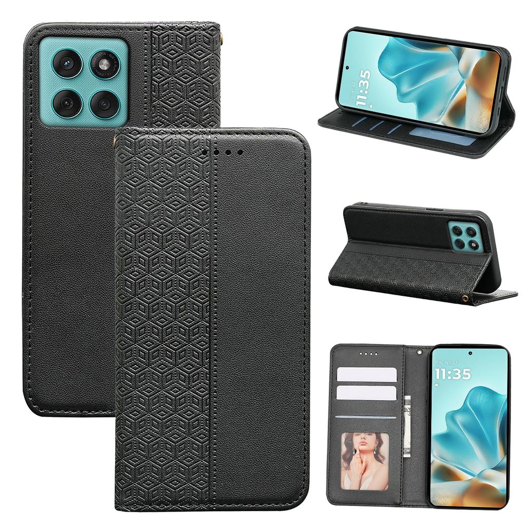 For Motorola Edge 60 Fusion 5G Wallet Phone Case Strong Magnetic Checkered Pattern Imprint Leather Flip Cover
