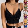 Ladies Erotic Lingerie Sexy Deep V Solid Color Lace Bra With Chest Pad