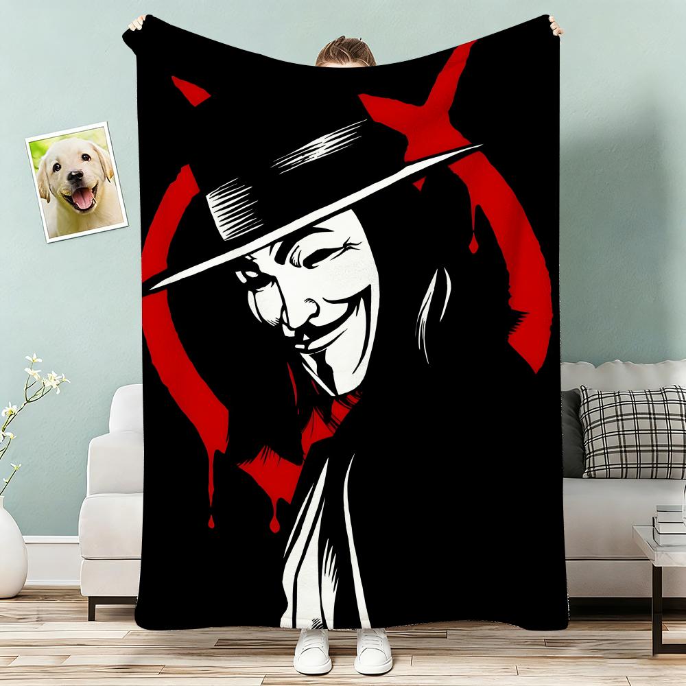 Classic Hackers Movie V For Vendetta Throw Lightweight 240g Flannel Blanket Soft Skin-friendly for Summer Cooling